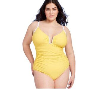 Shade & Shore Yellow One-Piece Swimsuit With Adjustable Straps & Padded Cups Siz